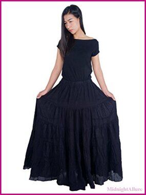 Women's Cotton Long Ruffle Maxi Skirt Handmade Fairtrade Elastic Waist